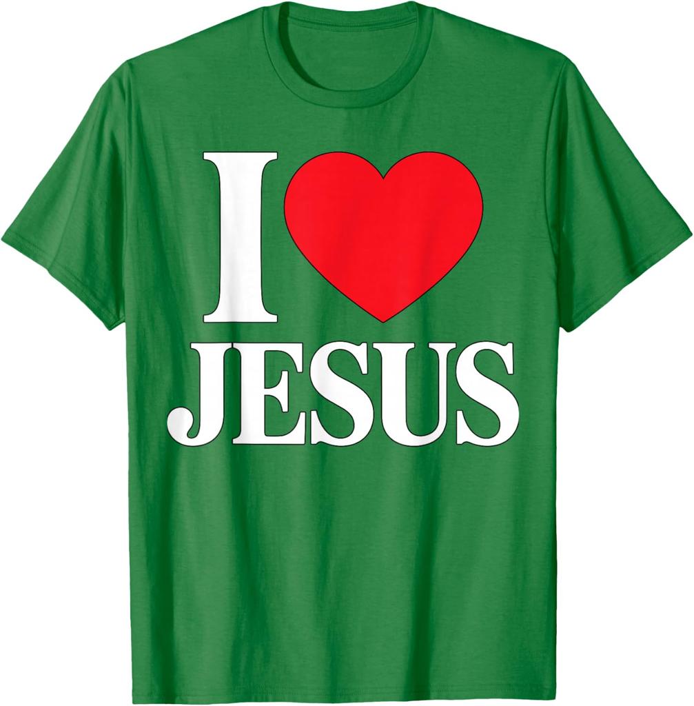 I Love Jesus Christian Faith Graphic T-Shirt Soft Cotton Casual Crew Neck Tee