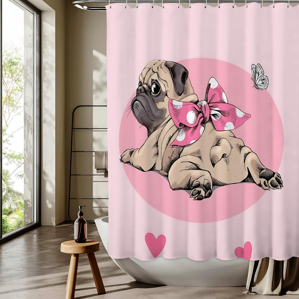 Cute Puppy Panda Crocodile Pattern Shower Curtain Bathroom Home Decoration Free Hook Polyester Fabric Single-Sided Printing