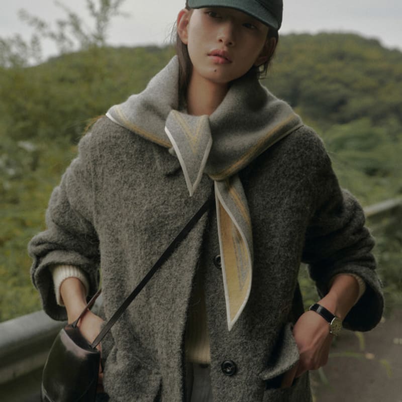 SAGEMENT EDAN COLOR SCHEME Wool MUFFLER_YELLOW-GRAY