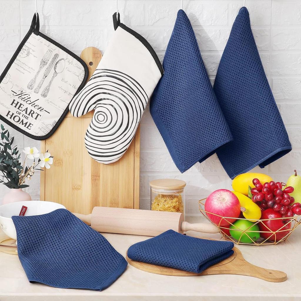Panos Kitchen Scandinavian Table Waffle Kitchen Towel with Set of 30 X 30 Navy Cloth, Linen, Dishcloth, Wipe, Loop, 6, Cm,