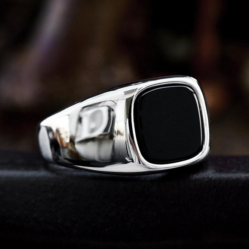 

BEIER 2023 New Design High Polished Stainless Steel Ring For Men Black Agate Stone Ring Square Gemstone Men s Fashion Jewelry 6