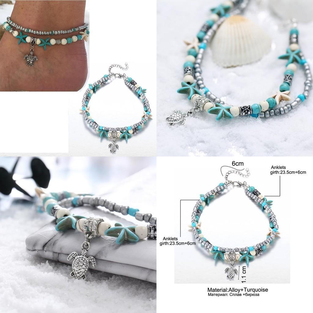 Retro Blue Shell Anklet With Turtle Design For Beach Vacation And Resort