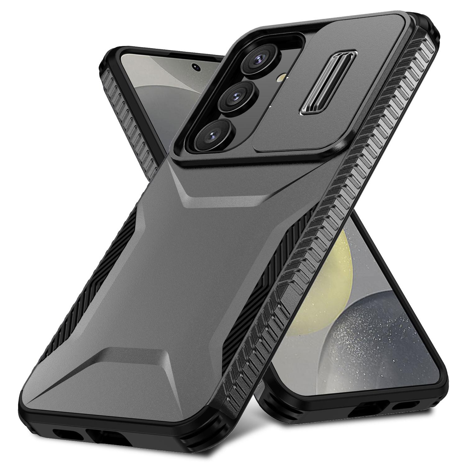 

For Samsung Galaxy S25+/S24+ Phone Case with Slide Camera Cover PC+TPU Material Black