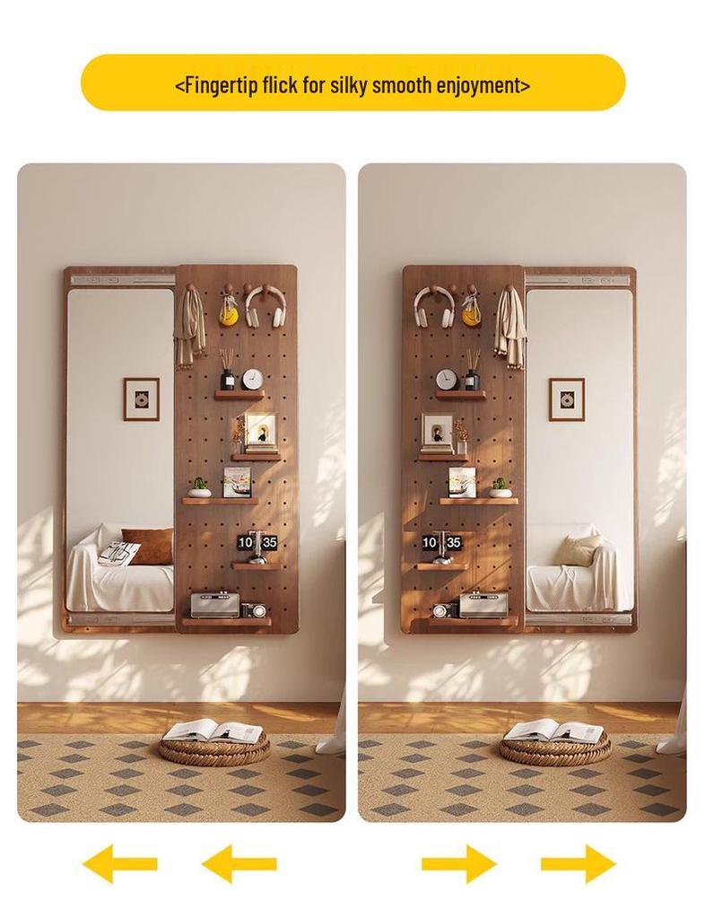 Wall-Mounted Pegboard Full-Length Sliding Mirror for Small Spaces