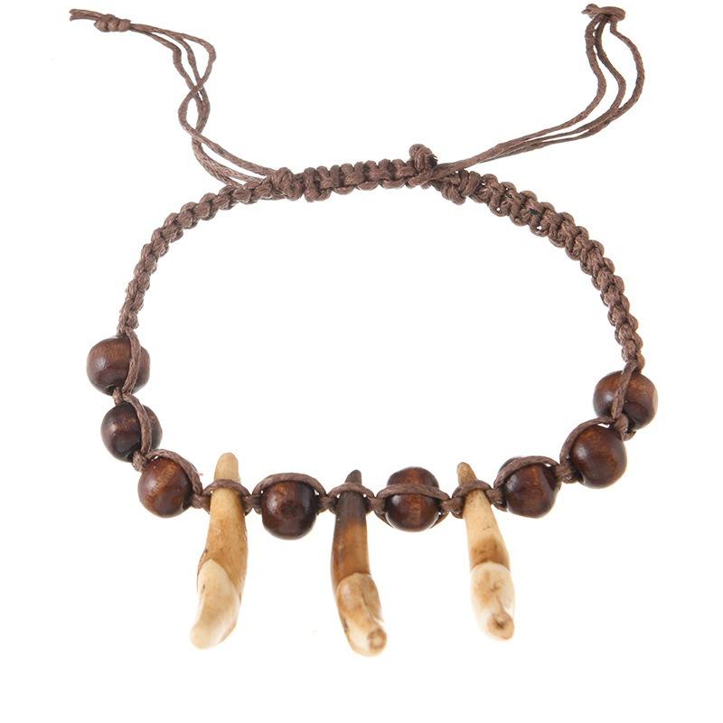 Retro Tibetan braided dog tooth bracelet handmade exotic personalized hand rope niche stacked wear men's and women's accessories