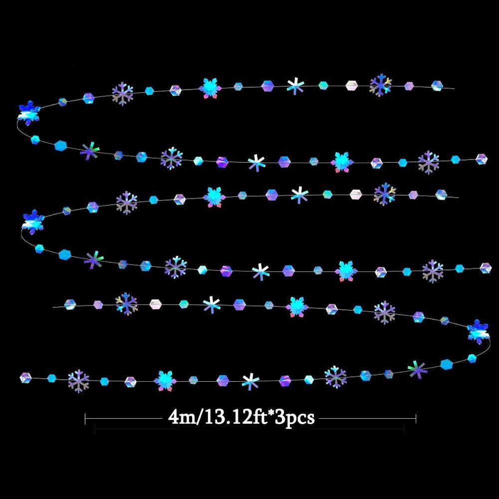 3pcs 39Ft Winter Wonderland Party Decoration Iridescent Snowflake Garland Holographic Paper Snowflake Streamer Snowflake Christmas Decoratio