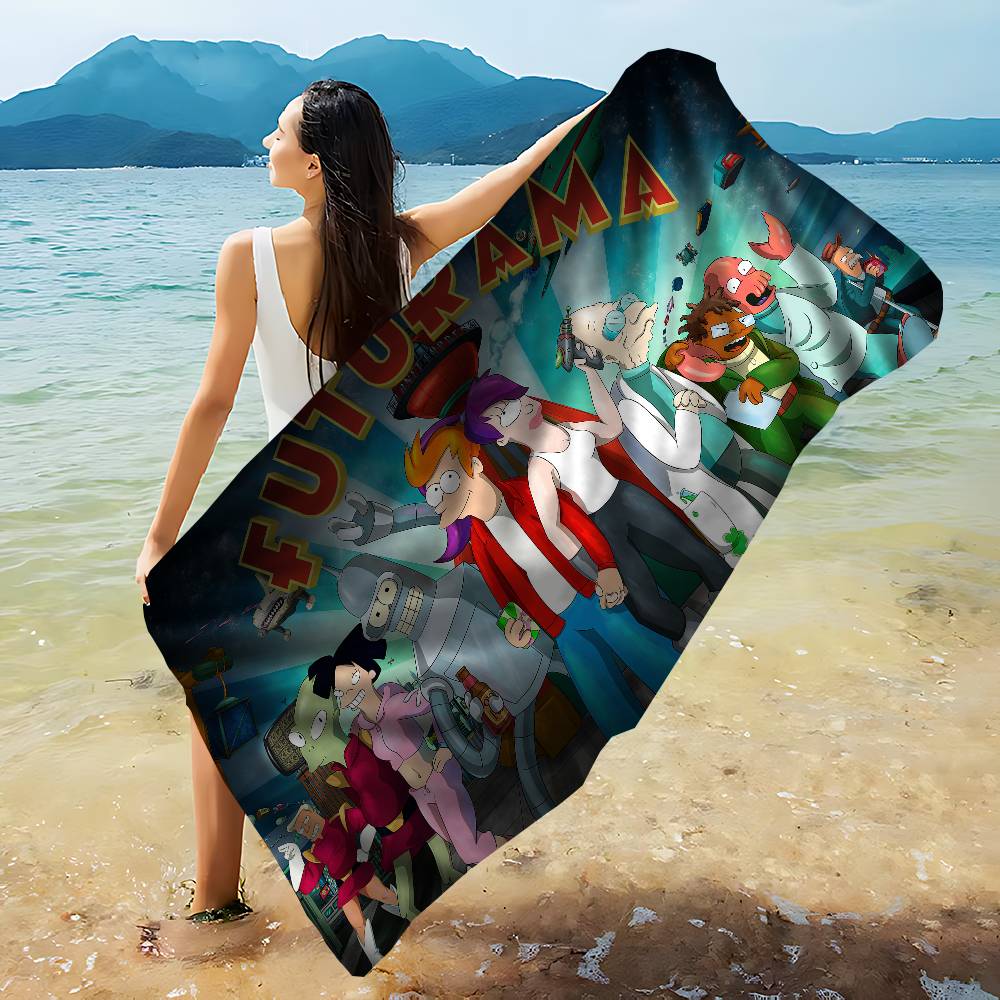 Animation F-Futurama Microfiber Blanket Quick Drying Beach Towels Oversized Printing Super Absorbent Pool Towel Blanket