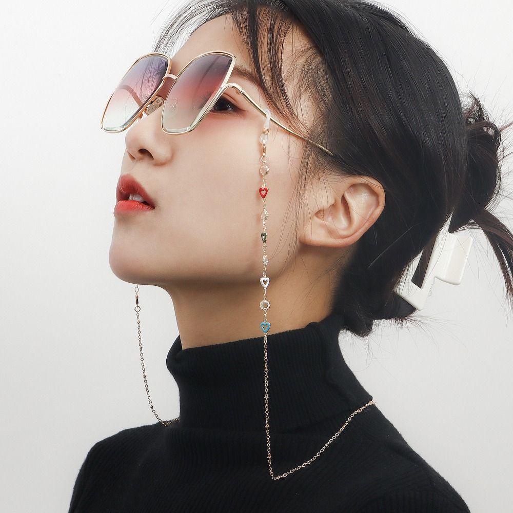 Rhinestone Metal Glasses Chain Colorful Beads Eyeglass Lanyard Sunglasses Chains  Women Girls