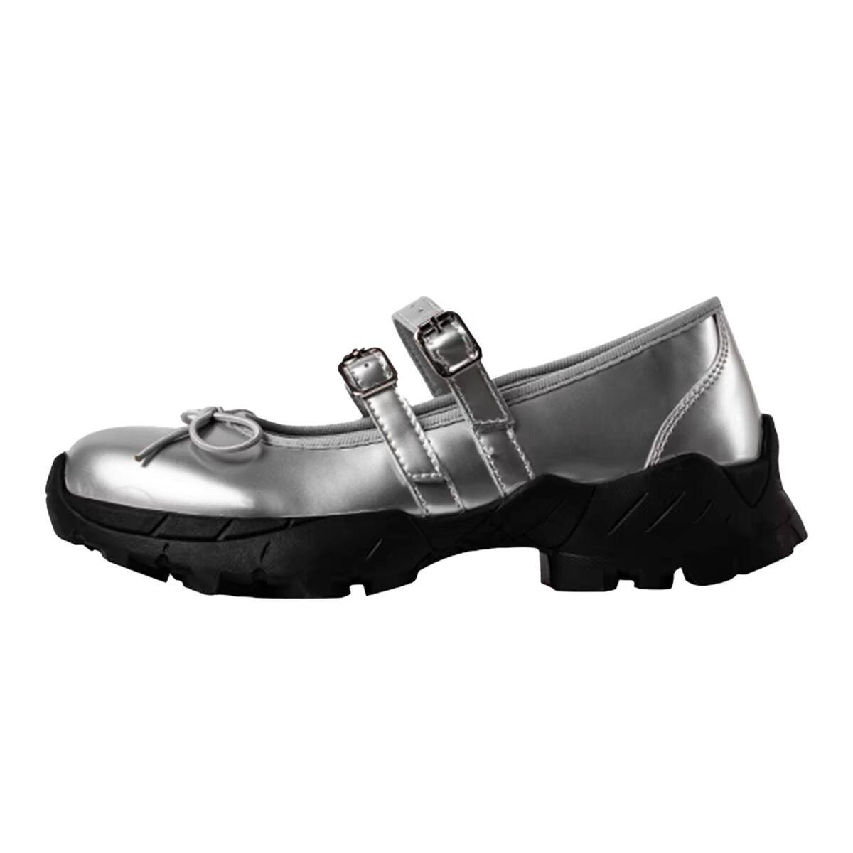 

Silver single shoes women s 2025 new platform Mary Jane women s shoes with skirts, sweet and cool ballet style light mouth small leather shoes 35 срібний