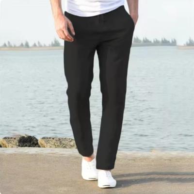 Pantaloni Lunghi Uomo Cotone Lino Estivi Tinta Unita Traspiranti Lino Pantaloni Maschili Casual Vita Elastica Pantaloni Casual Harajuku Trous