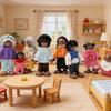 Realistic African American Family of 8: Movable Joint Wooden Dolls for Children's Pretend Play