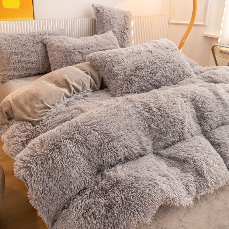 Coral Fleece Four-piece Bedding Set, Mink Fleece, Cloud Mink Fur Fleece-lined Bedding, Winter Thickened Warm Duvet Cover and Sheets