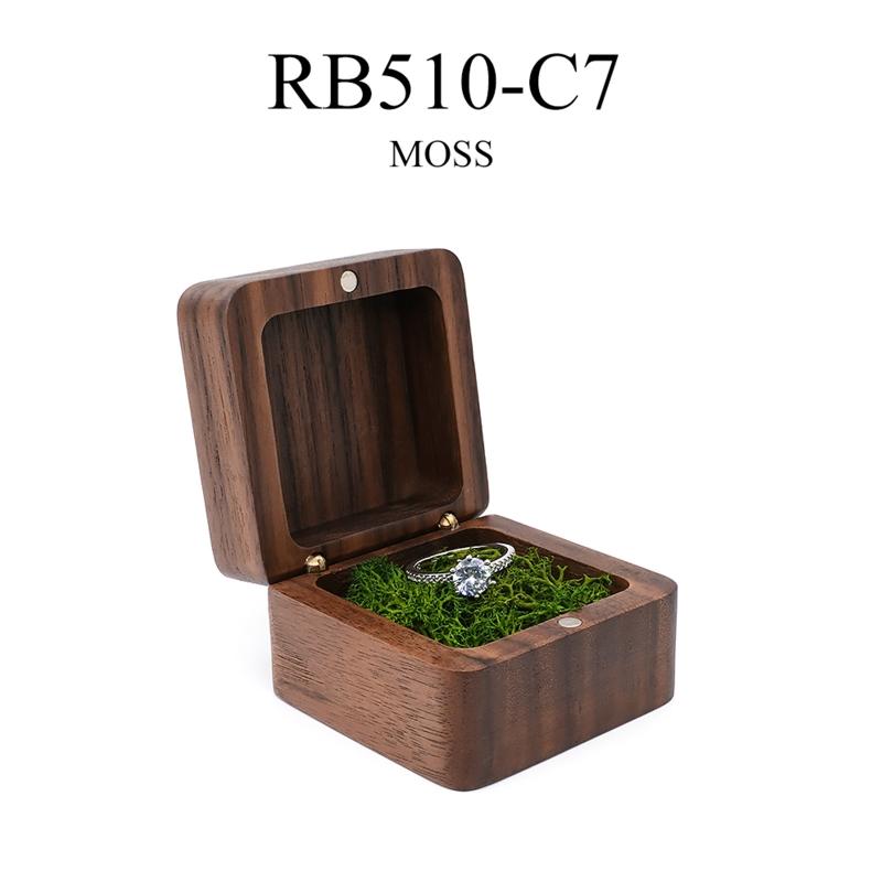 Multifunctional Small Jewelry Box Square Shape Organizer Mini Wooden Ring Box Soft Interior Holder for Proposal Wedding