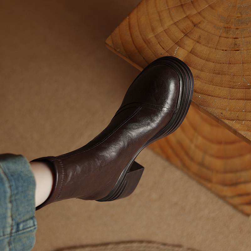 Krazing Pot Sheepskin Winter Round Toe Modern Platform Boots Thick High Heels Zipper Women Ankle Boots