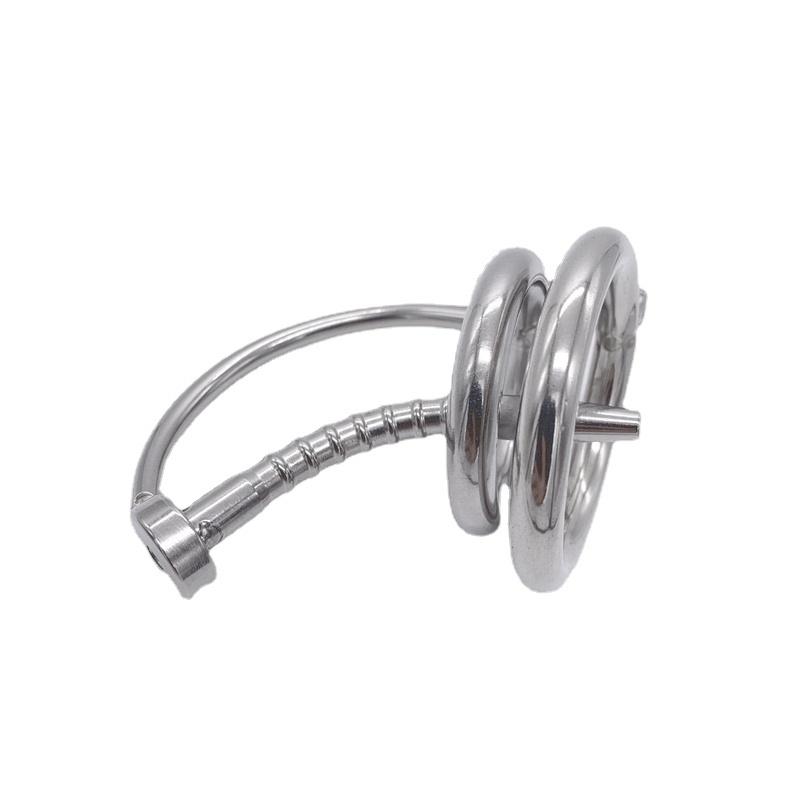 Male Stainless Steel Cage with Sounds Hollow Tubes Ring Lock Chastity