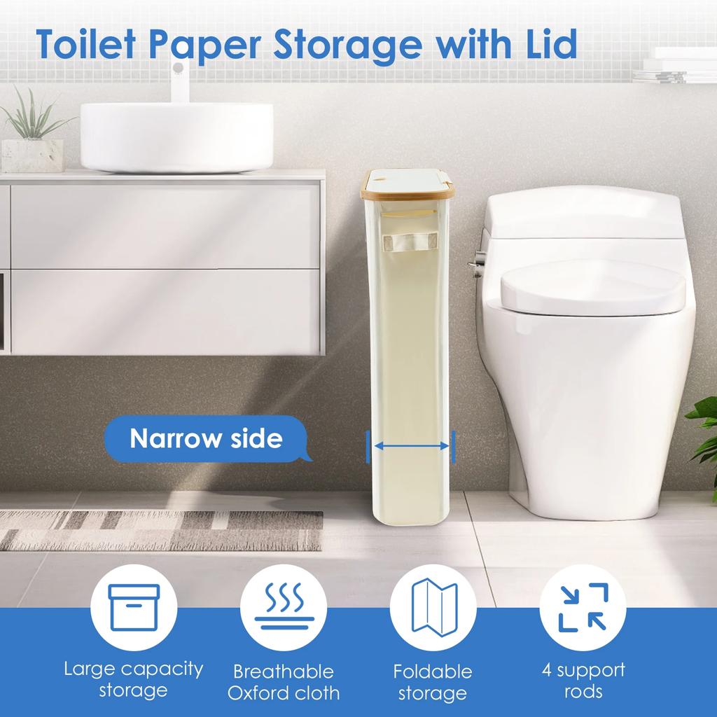 Foldable Toilet Paper Storage Basket With Lid Waterproof Oxford Cloth Toilet Paper Storage Organizer Toilet Tissue Storage Bin