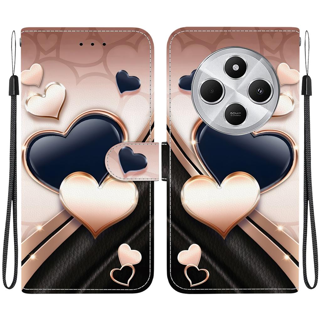 Handgefertigte PU-Leder-Klapphülle für Redmi 14C Rutschfeste stoßfeste Hülle mit Handschlaufe & Herz/Rose Katze Designs