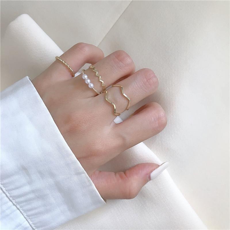 5Pcs Adjustable Open Rings With Irregular Cute Pearl Designs For Women Gift