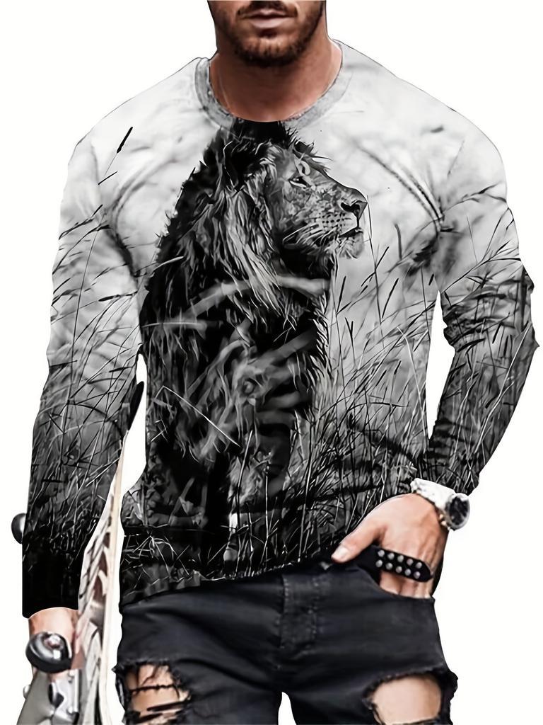 Fashion Lion 3D Printing Men's Long Sleeve T Shirt Autumn Pullover Comfortable Fit Street Casual Oversized Harajuku Shirt Tops