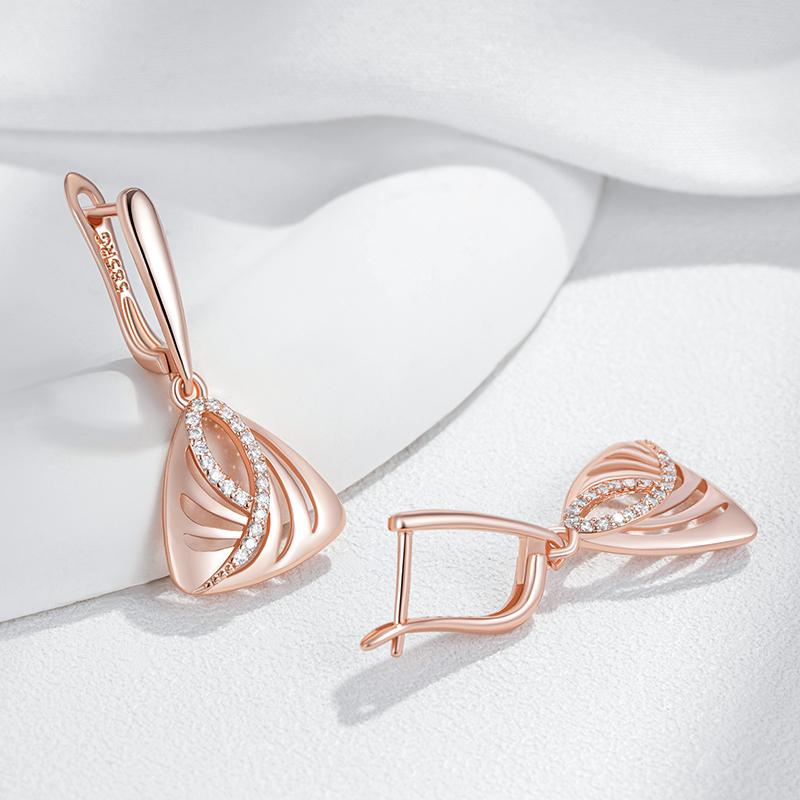 Cercei unici geometrici de culoare aur roz, cu picătură, pentru femei, cu accesorii strălucitoare din zircon natural, bijuterii fine pentru zi cu zi, cadou