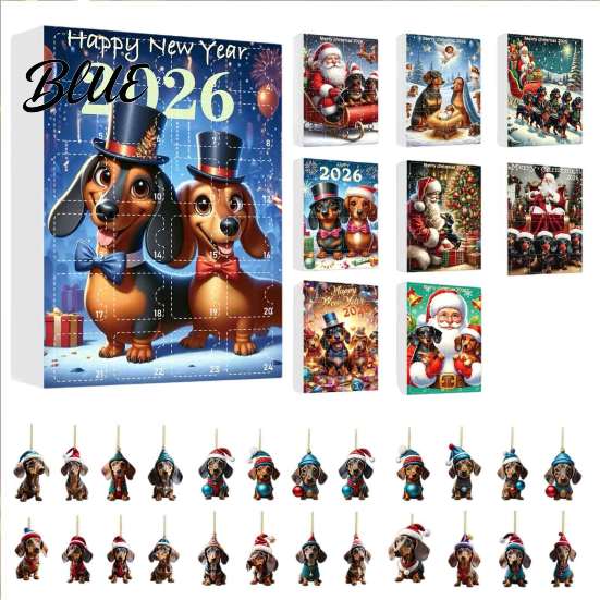 Decorazioni Natalizie a Tema Bassotto Calendari dell'Avvento 2026 24 Giorni Ciondolo Acrilico 2D Decorazioni per Albero di Natale Calendario del Countdown Collezionabile