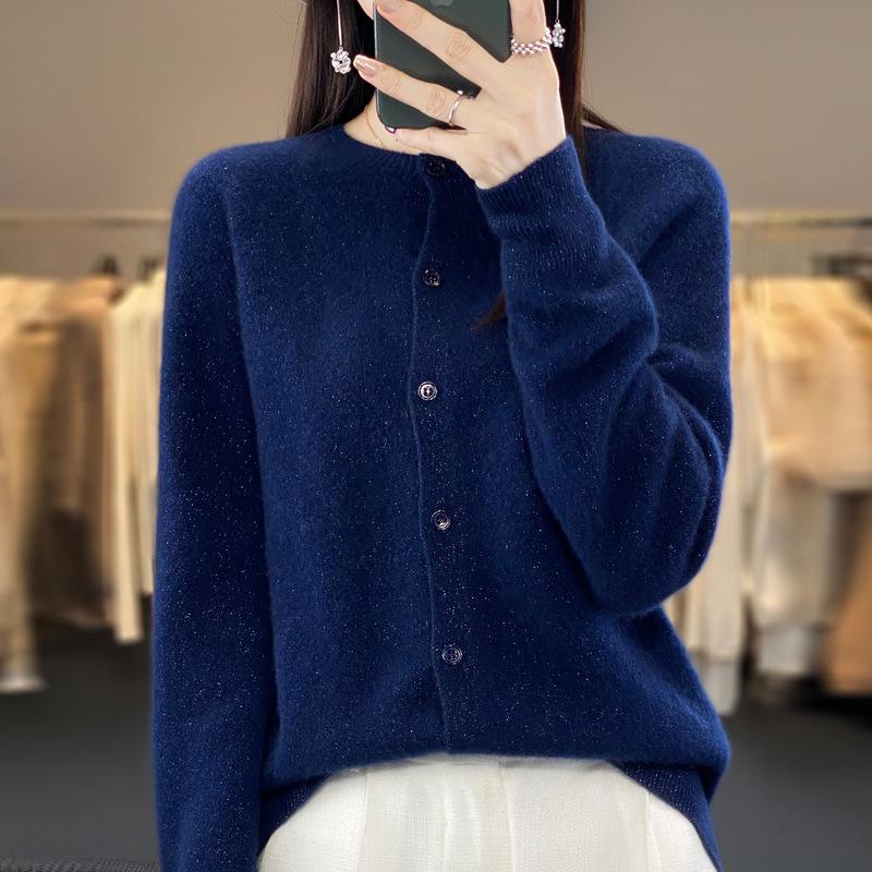 Autumn Women's Loose Fit Long Sleeve Pure Wool Cardigan Sweater