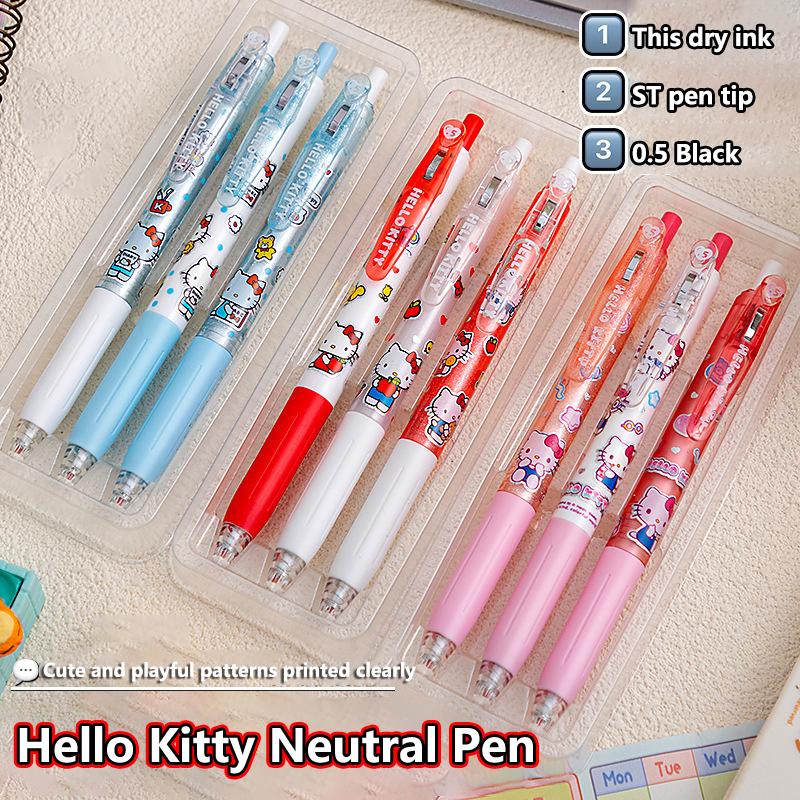3Pcs/Box Kawaii Kuromi Melody Pressing Gel Pens Set Cute Cartoon 0.5Mm Black Ink Neutral Pens Student Stationery Office Supplies
