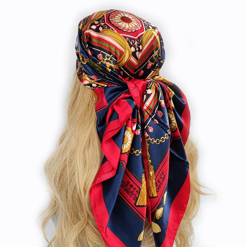 Halstuch Schal Wickeltücher Druck Seidensatin Schal quadratisch Damen Muslimischer Hijab Elegant Stirnband Bandana Design Marke Foulard