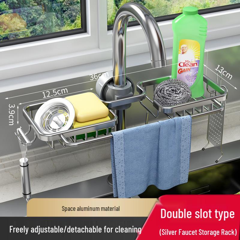 Kitchen Faucet Sink Storage Rack for Sponges, Rags, and Vegetables