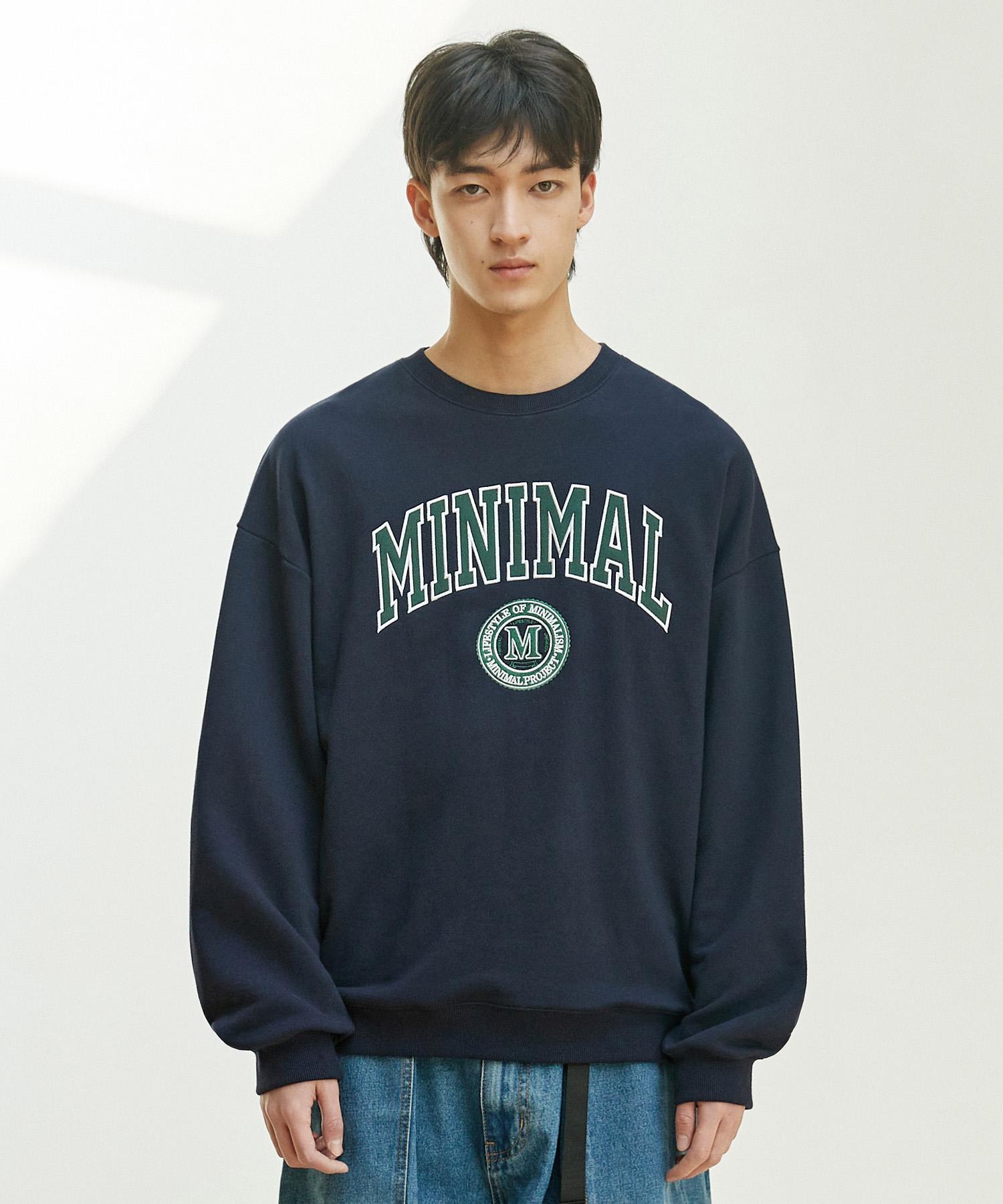 Minimal Project University Arch Embroidered Logo Oversized Sweatshirt Mmt129 [Navy] Navy/Xl