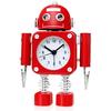 Niet-tikkende Robot Wekker Roestvrij Metaal - Wekker met Knipperende Oogjes en Handklem (Robijn rood)