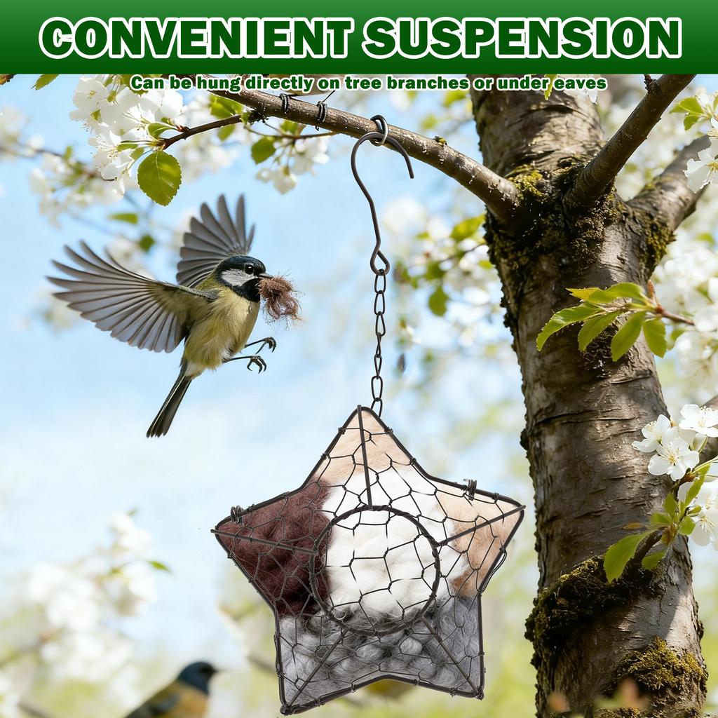Handmade Alpaca Fiber Bird Nest Star Refillable Natural Alpaca Wool Winter Bird Tree Shelter Hanging Bird Nest Supply Holder