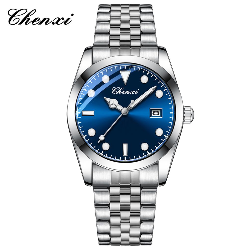 CHENXI New Men's Watch Fashion Trendy Quartz Wristwatches Simple Silver Steel Strap Luminous Waterproof Date Display Man Watches