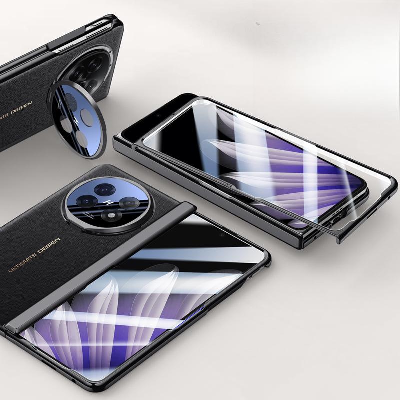 Suitable for Oppofindn5 Phone Case Film Integrated Electroplated Lens Bracket N5 Folding Full Package Central Axis Hinge Leather Case