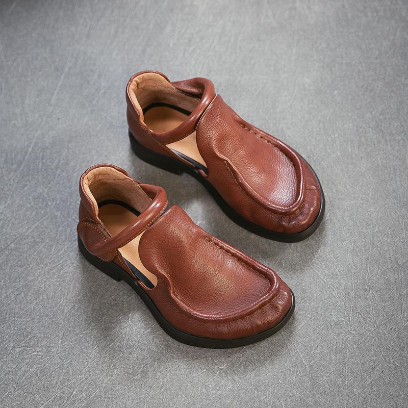 Johnature Genuine Leather Commuter Sandals Retro Versatile Cowhide Round Toe Low Heel Women s Shoes 35 коричневый