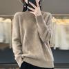 Autumn and Winter Women's Half High Neck Thick Solid Color Sweater Pullover Casual Loose and Slimming Knitted Sweater