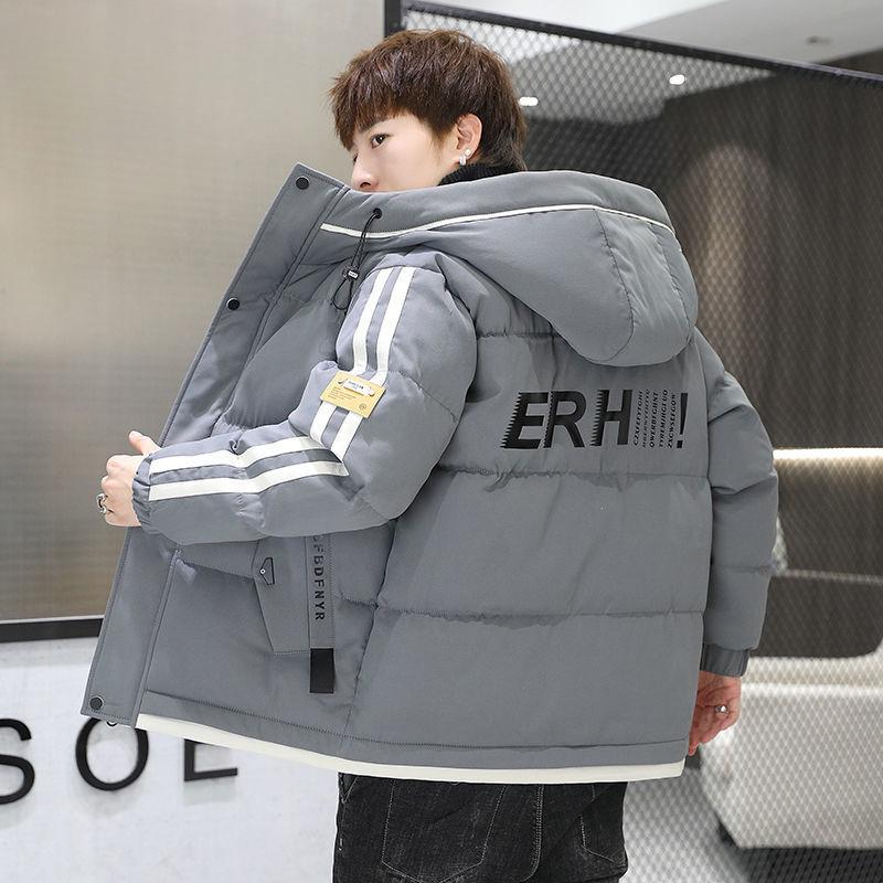 Men's Winter Short Hooded Loose and Handsome Short Printed Cotton Coat for Men