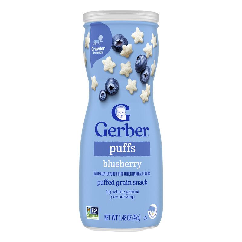 Gerber Snacks for Baby, Grain & Grow, Puffs, Puffed Grain Snack, 8+ Months, Blueberry, 1.48 oz (42 g) sold by Joom