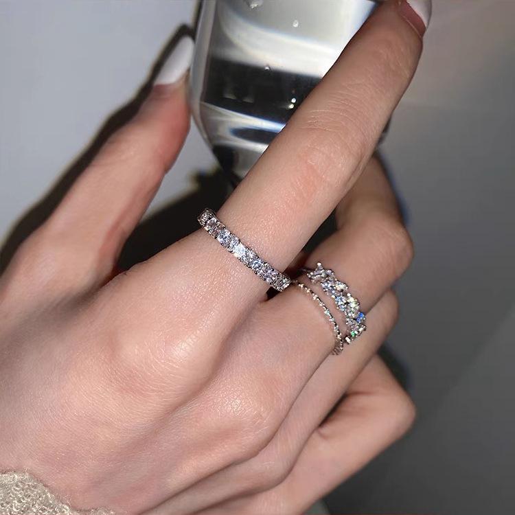 Double-layer Zircon Metal Open Ring - Korean Minimalist Niche Design for Women