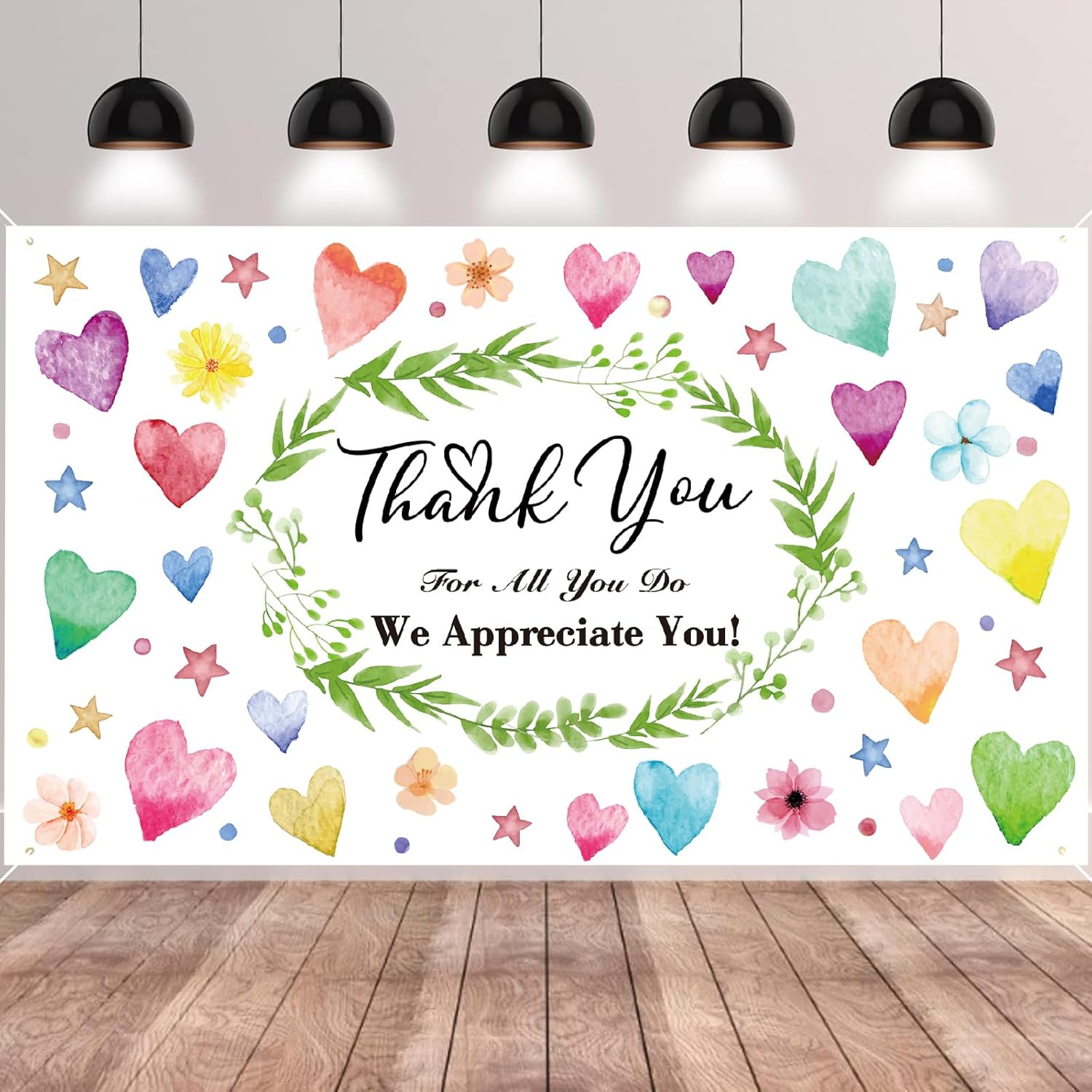 Colorful We Appreciate You Banner Thank You for All You Do Backdrop Heart Flowers Sign for Doctor Nurse Teacher Pastor Staff Employee Retirement