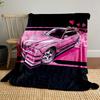 "Pink Sports Car with Hearts Design" Patterned Blanket, Flannel, Suitable for All Seasons, Home Decor, Warm and Cozy