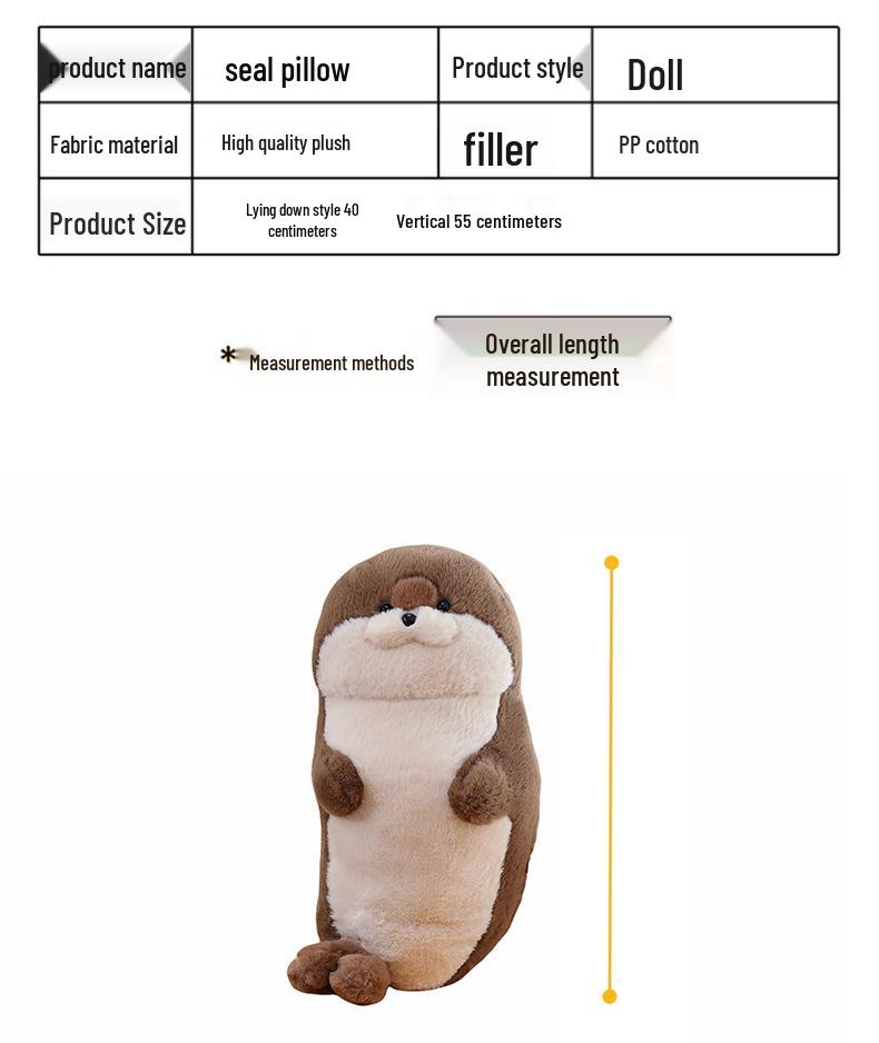 Super Soft Large Sea Otter Plush Pillow - Cute Bed Backrest & Sleeping Toy