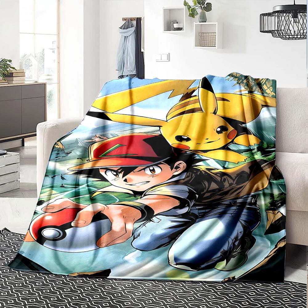 Pikachu Trainer Adventure Flannel Blanket Super Soft Warm Cozy Blanket For Sofa Bed Office Travel Allseason Home Decor Gift