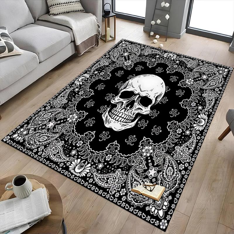 1PC Skull Paisley Extra Large Non Slip Floor carpet, Office, family, bedroom Large Area Rug Indoor Rugs, Vibrant Colors