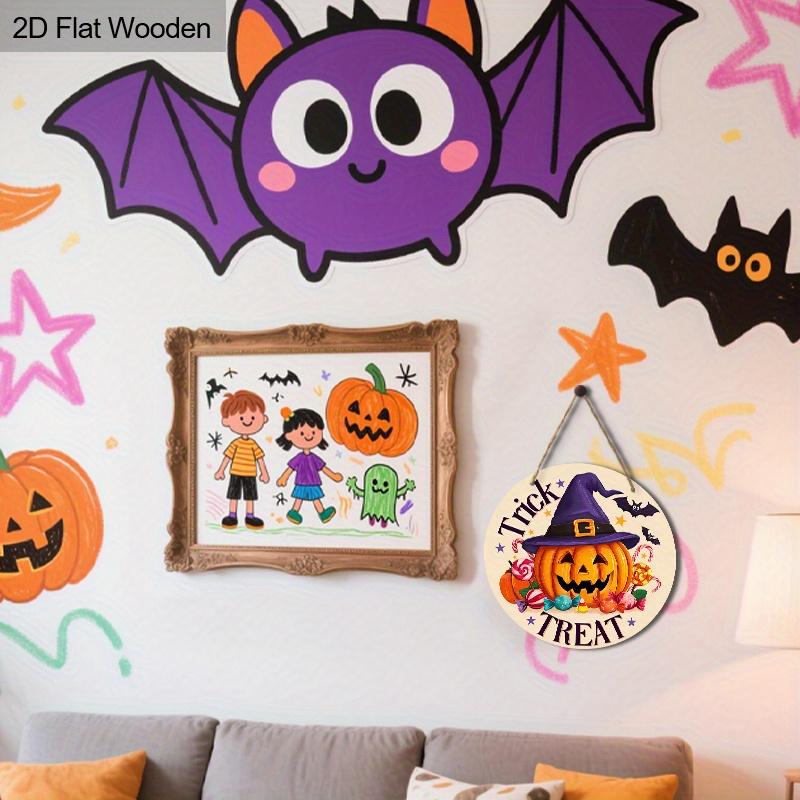 Halloween Wooden Sign with Wizard Pumpkin Pattern - Unique Figurine Ornaments with Trick or Treat - Ideal for Front Door, Farm, Porch Decor