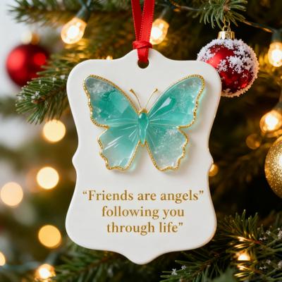 Friendship Butterfly Christmas Ornament Friends Are Angels Hanging Pendant Friendship Keepsake Christmas Tree Decoration Gift for Women Friends