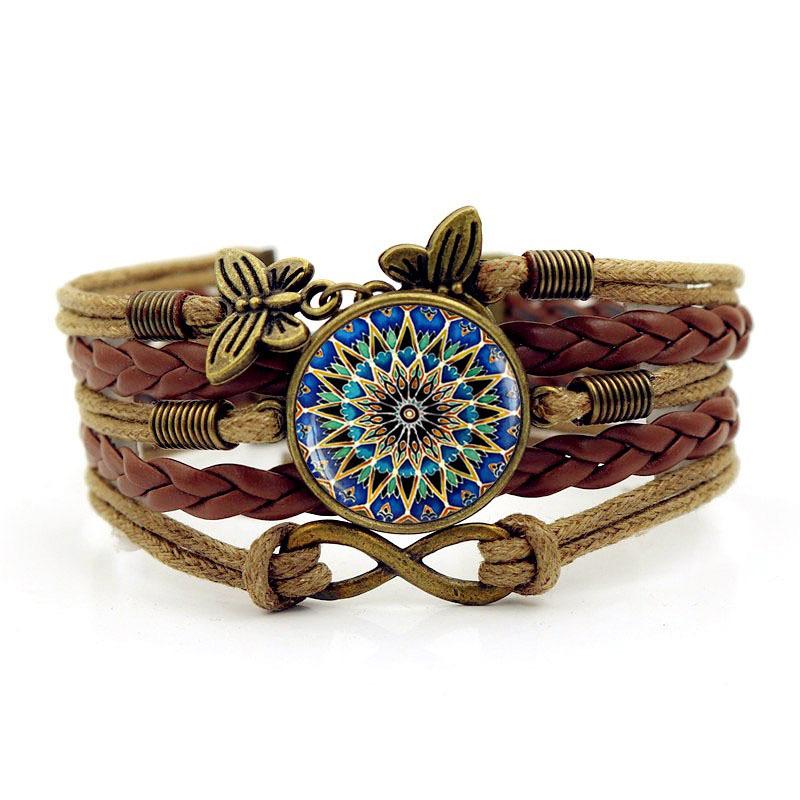 Bohemian Mandala Time Gemstone Braided Bracelet Female Europe And The United States Retro Infinity Symbol Butterfly Hand Jewelry