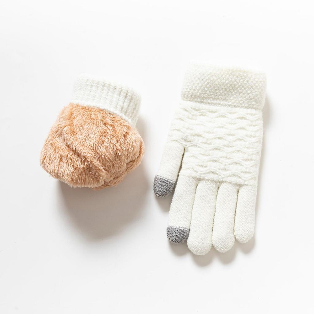 Gloves for Women In Winter, Thickened with Velvet, Korean Version, Cold Resistant, Cute, Cycling, Touch Screen, Warm, Knitted Yarn Gloves