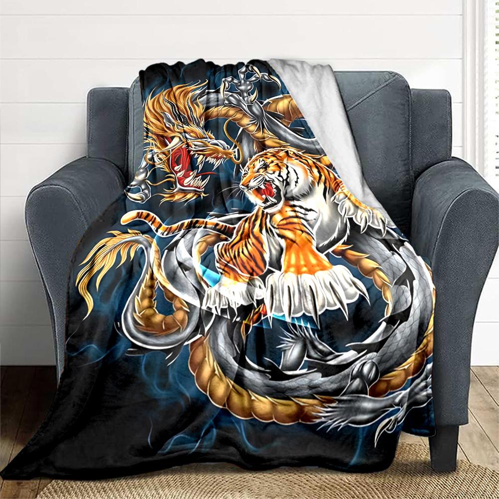1pc Dragon Tiger Design Blanket Lightweight Blanket Throw Blanket For Sofa, Bed, Travel, Camping, Livingroom, Office, Couch, Chair yy251010095