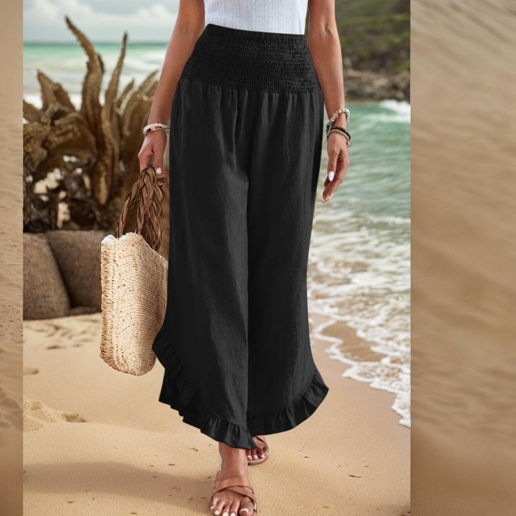 Women's Color Elastic Waist Slim Casual Pants Loose Pant Length